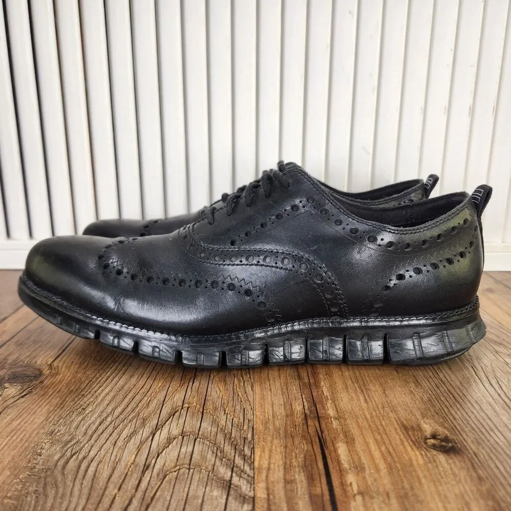 Cole Haan Zerogrand Wingtip Oxfords Mens 9 Black Leather Laser Cut Brogue C23738